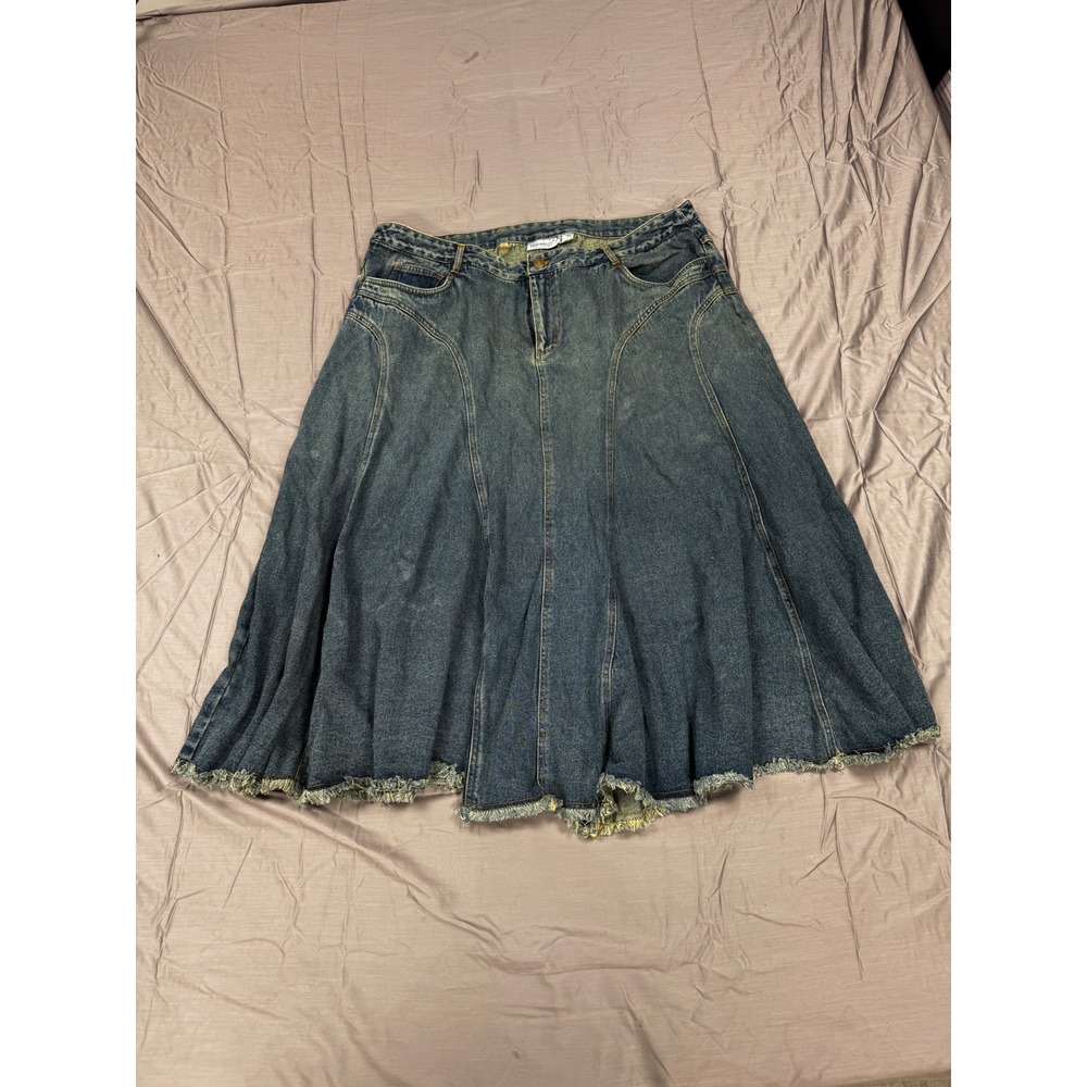 Jeanology Collection Denim Maxi Skirt Blue distressed Plus Size 24W Y2K VTG
